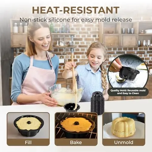O’Creme Mini Flan Molds Pan – Reusable Bakeable Plastic Flanera/Molde Para Gelatina & Chocoflan – Non-Stick Silicone Baking Cups For Baking and Much More - 50 QTY Pack - 4