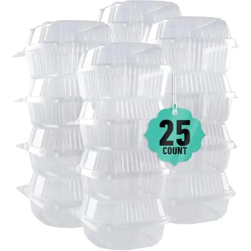 O'CREME Polystyrene Hinged-Lid Container 6 Inch Wide x 3.1 Inch High for Mini Cake Pan - Pack of 25 