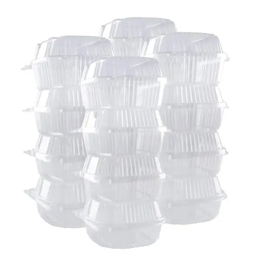 O'CREME Polystyrene Hinged-Lid Container 6 Inch Wide x 3.1 Inch High for Mini Cake Pan - Pack of 50 - O'CREME