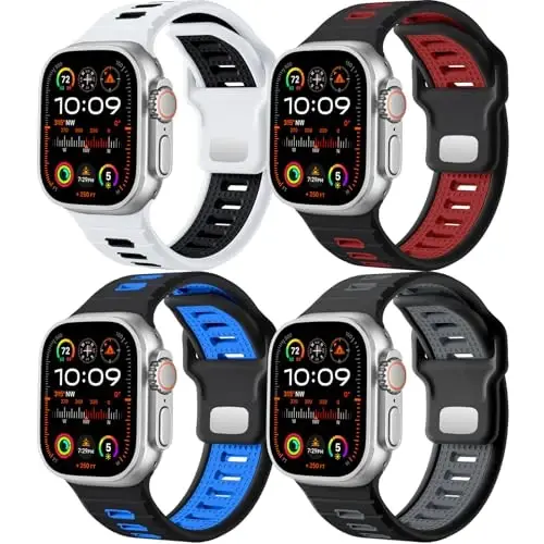 Odbeai 4 Pack Sport Bands Apple Watch Ultra 2 3/Ultra Band bilan mos keladi, Apple Watch Bands for Men 49mm 46mm 45mm 44mm 42mm bilan mos keladi, iWatch Bands Men Series SE 11 10 9 8-1 uchun silikon tasma - 1