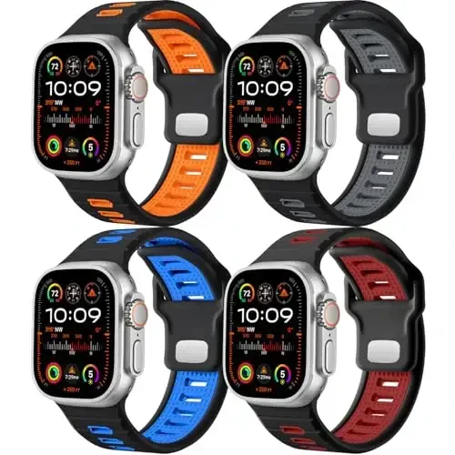 Odbeai 4 Pack Sport Bands Apple Watch Ultra 2 3/Ultra Band bilan mos,Apple Watch Bands for Men 49mm 46mm 45mm 44mm 42mm bilan mos,iWatch Bands Men Series SE 11 10 9 8-1 uchun silikon tasma - 1