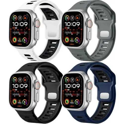 Odbeai 4 Pack Sport Bands Apple Watch Ultra 2/Ultra Band bilan mos, erkaklar uchun Apple Watch Bands 49mm 46mm 45mm 44mm 42mm bilan mos, iWatch Bands Men Series SE 10 9 8-1 uchun silikon halqa tasma - 1