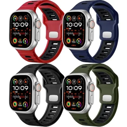 Odbeai 4 Pack Sport Bands Apple Watch Ultra 2/Ultra Band bilan mos keladi, Erkaklar uchun Apple Watch Bands 49mm 46mm 45mm 44mm 42mm bilan mos, iWatch Bands Erkaklar uchun Silikon Loop Strap Series SE 10 9 8-1 - 1