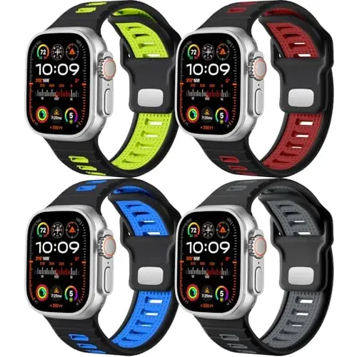 Odbeai 4 Pack Sport Bands Apple Watch Ultra 2/Ultra Band bilan mos keladi, Erkaklar uchun Apple Watch Bands 49mm 46mm 45mm 44mm 42mm bilan mos keladi, iWatch Bands Men Series SE 10 9 8-1 uchun silikon halqa tasma - 1