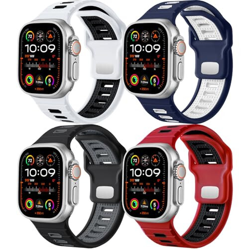 Odbeai 4 Pack Sport Bands Compatible with Apple Watch Ultra 2/Ultra Band,Compatible with Apple Watch Bands for Men 49mm 45mm 44mm 42mm,Silicone Replacement Strap Compatible with iWatch Series 9-1 SE - 1