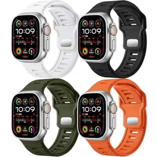 Odbeai 4 Pack Sport Bands Compatible with Apple Watch Ultra 2/Ultra Band,Compatible with Apple Watch Bands for Men 49mm 46mm 45mm 44mm 42mm,Silicone Loop Strap for iWatch Bands Men Series SE 10 9 8-1 - 1