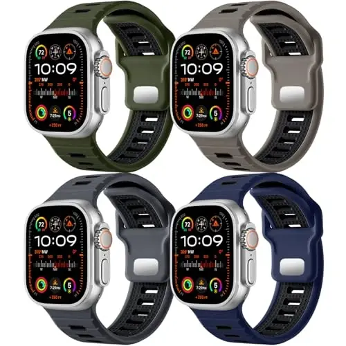 Odbeai 4 Pack Sport Bands Compatible with Apple Watch Ultra 2/Ultra Band,Compatible with Apple Watch Bands for Men 49mm 46mm 45mm 44mm 42mm,Silicone Loop Strap for iWatch Bands Men Series SE 10 9 8-1 - MODAZONE