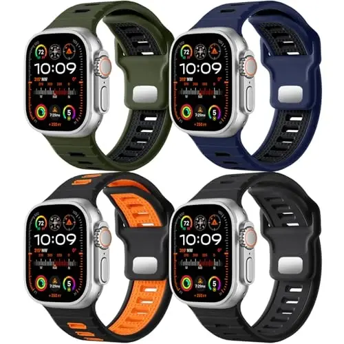Odbeai 4 Pack Sport Bands Compatible with Apple Watch Ultra 2/Ultra Band,Compatible with Apple Watch Bands for Men 49mm 46mm 45mm 44mm 42mm,Silicone Loop Strap for iWatch Bands Men Series SE 10 9 8-1 - MODAZONE