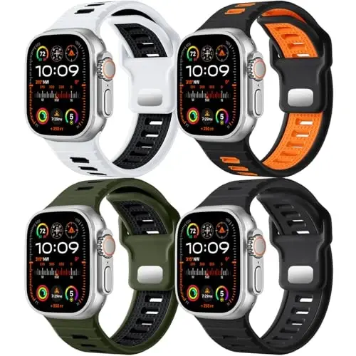 Odbeai 4 Pack Sport Bands Compatible with Apple Watch Ultra 2/Ultra Band,Compatible with Apple Watch Bands for Men 49mm 46mm 45mm 44mm 42mm,Silicone Loop Strap for iWatch Bands Men Series SE 10 9 8-1 - MODAZONE
