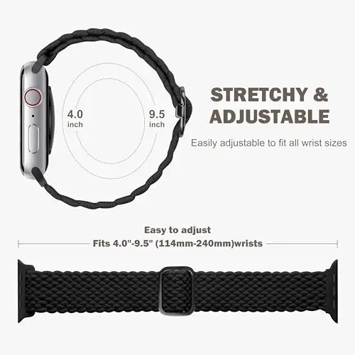 Odbeai Braided Band Apple Watch Band 38mm 40mm 41mm 42mm 44mm 45mm 46mm 49mm ayollar erkaklar uchun mos, iWatch Series 10 9 8 7 6 5 4 3 2 1 SE Ultra/Ultra 2 bilan mos keluvchi sozlanishi yumshoq tasma - 6