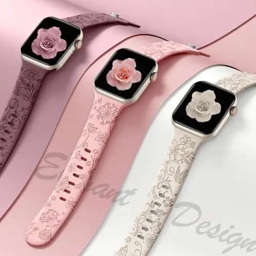 Odbeai Chiroyli Gullar Gravürlangan Tasma Apple Watch Tasmalari Bilan Mos Ayollar 40mm 44mm 38mm 41mm 42/45/46/49mm, 6 dona Yumshoq Silikon Nafis Sport Tasma iWatch Tasmalari Ayollar Seriyasi 11-1 SE Ultra1/2/3 uchun - 4