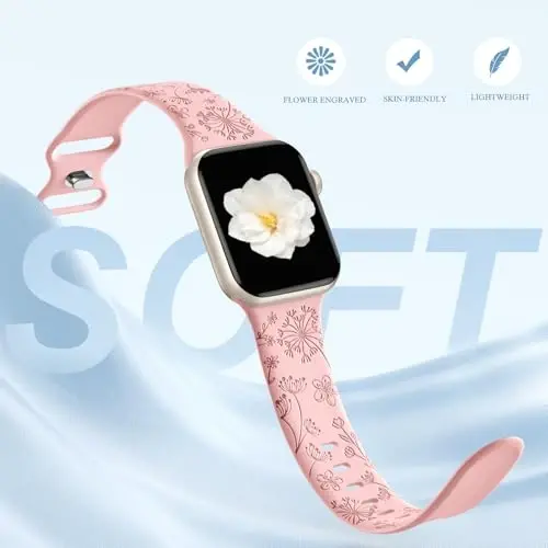 Odbeai Cute Floral Engraved Band Compatible with Apple Watch Bands Women 40mm 44mm 38mm 41mm 42/45/46/49mm, 6-Pack Soft Silicone Dressy Sport Strap for iWatch Bands Women Series 11-1 SE Ultra1/2/3 - 3
