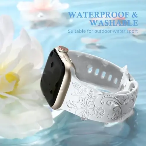 Odbeai Cute Floral Engraved Band Compatible with Apple Watch Bands Women 40mm 44mm 38mm 41mm 42/45/46/49mm, 6-Pack Soft Silicone Dressy Sport Strap for iWatch Bands Women Series 11-1 SE Ultra1/2/3 - 5