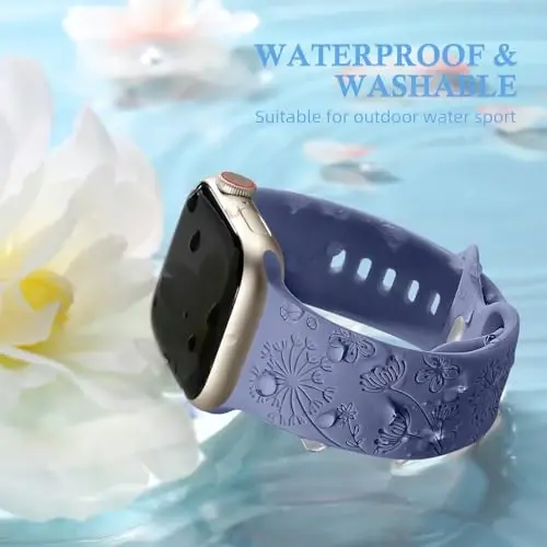 Odbeai Cute Floral Engraved Band Compatible with Apple Watch Bands Women 40mm 44mm 38mm 41mm 42/45/46/49mm, 6-Pack Soft Silicone Dressy Sport Strap for iWatch Bands Women Series 11-1 SE Ultra1/2/3 - 5