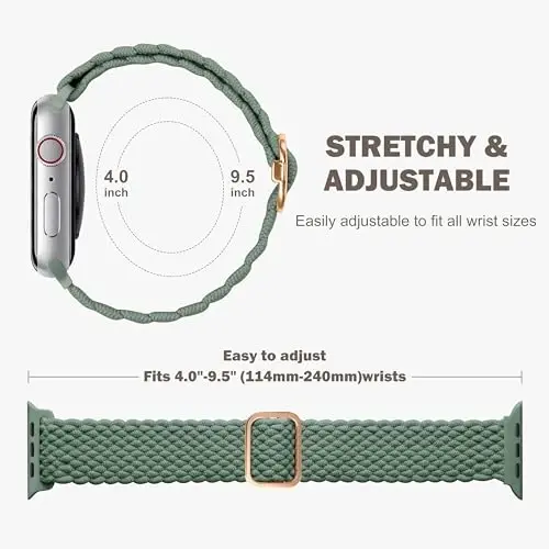 Odbeai Compatible with Apple Watch Bands for Women Solace Stretchy Braided Fabric 40mm 44mm 45mm 41mm 42mm 38mm 46mm 49mm, Stretchy Braided Fabric Strap for iWatch Series 11 10 9 8 7-1 SE Ultra1/2/3 - 6