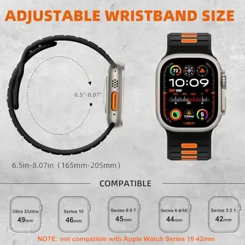 Odbeai Sport Band Compatible with Apple Watch Ultra 2 3/Ultra Band,Compatible with Apple Watch Bands for Men 49mm 46mm 45mm 44mm 42mm,Waterproof Silicone Strap for iWatch Bands All Series SE 11 10 9-1 - 5