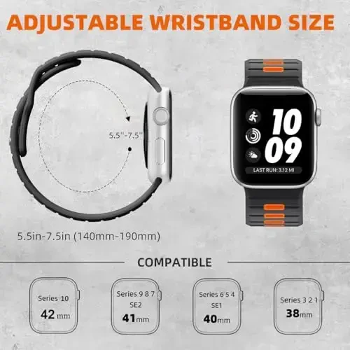 Odbeai Sport Band Compatible with Apple Watch Bands for Men,Compatible with Apple Watch Ultra 2 3/Ultra Band 38mm 40mm 41mm Series10 42mm,Silicone Waterproof Strap for iWatch Bands Series SE 11 10 9-1 - 5