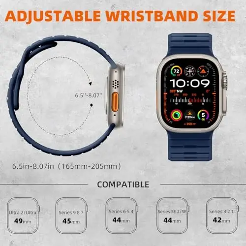 Odbeai Sport Band Compatible with Apple Watch Ultra 2/Ultra/Ultra 3 Band,Compatible with Apple Watch Bands for Men 49mm 46mm 45mm 44mm 42mm,Waterproof Silicone Strap for iWatch All Series SE 11 10 9-1 - 4