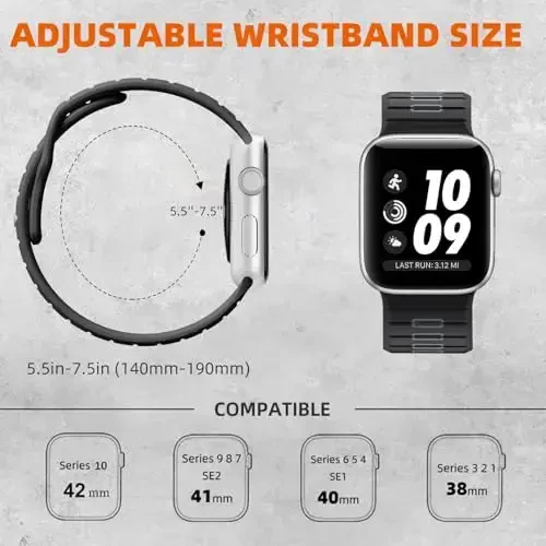 Odbeai Sport Band Apple Watch Bands for Men bilan mos keladi, Apple Watch Ultra 2 3/Ultra Band 38mm 40mm 41mm Series10 42mm bilan mos keladi, iWatch Bands Series SE 11 10 9-1 uchun silikon suv o'tkazmaydigan tasma - 5