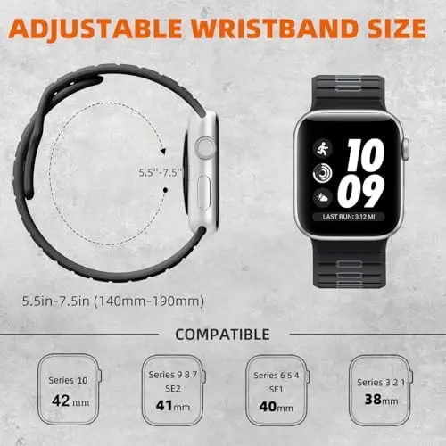 Odbeai Sport Band Apple Watch Bands for Men bilan mos keladi, Apple Watch Ultra 2 3/Ultra Band 38mm 40mm 41mm Series10 42mm bilan mos keladi, iWatch Bands Series SE 11 10 9-1 uchun silikon suv o'tkazmaydigan tasma - 5