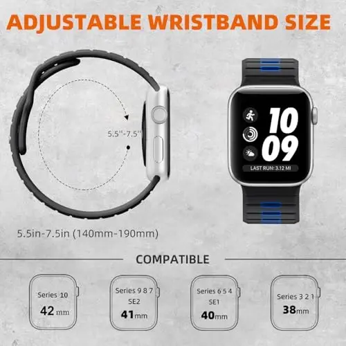 Odbeai Sport Band Apple Watch uchun tasmalar bilan mos keladi, Erkaklar uchun Apple Watch Ultra 2 3/Ultra Band 38mm 40mm 41mm Series10 42mm bilan mos keladi, iWatch Bands Series SE 11 10 9-1 uchun silikon suv o'tkazmaydigan tasma - 5