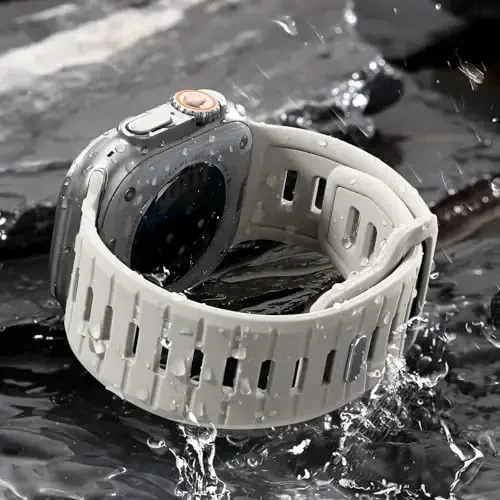 Odbeai Sport Band Apple Watch Ultra 2 3/Ultra Band bilan mos, erkaklar uchun Apple Watch Bands bilan mos 49mm 46mm 45mm 44mm 42mm, iWatch Bands barcha seriyalari SE 11 10 9-1 uchun suv o'tkazmaydigan silikon tasma - 4