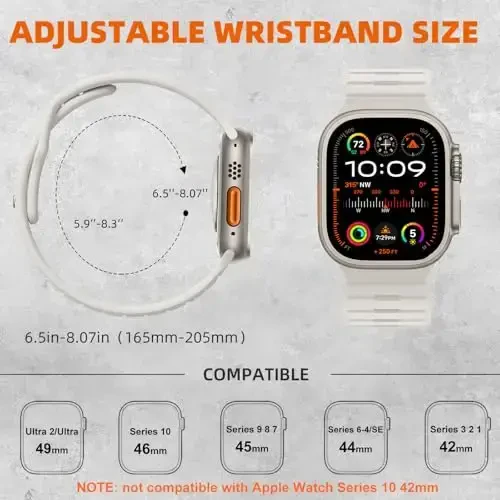 Odbeai Sport Band Apple Watch Ultra 2 3/Ultra Band bilan mos, erkaklar uchun Apple Watch Bands bilan mos 49mm 46mm 45mm 44mm 42mm, iWatch Bands barcha seriyalari SE 11 10 9-1 uchun suv o'tkazmaydigan silikon tasma - 5