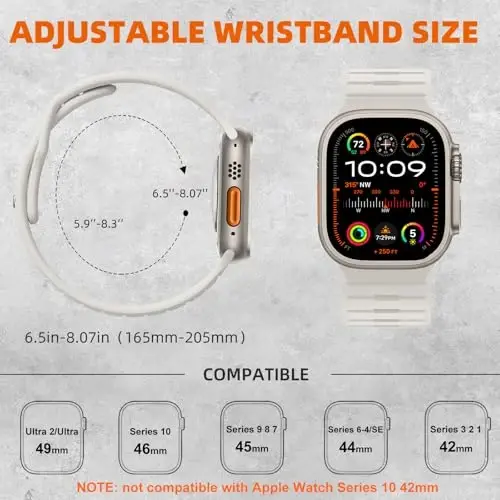 Odbeai Sport Band Apple Watch Ultra 2 3/Ultra Band bilan mos, erkaklar uchun Apple Watch Bands bilan mos 49mm 46mm 45mm 44mm 42mm, iWatch Bands barcha seriyalari SE 11 10 9-1 uchun suv o'tkazmaydigan silikon tasma - 5