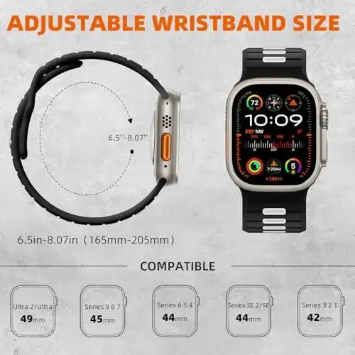 Odbeai Sport Band Apple Watch Ultra 2 3/Ultra Band bilan mos keladi,Erkaklar uchun Apple Watch Bands 49mm 46mm 45mm 44mm 42mm bilan mos keladi,iWatch Bands uchun suv o'tkazmaydigan silikon tasma Barcha seriyalar SE 11 10 9-1 - 4