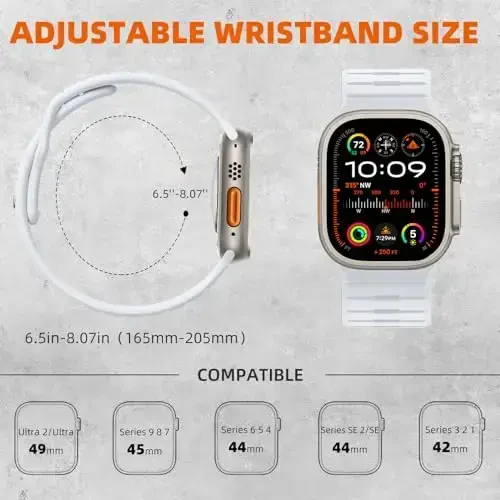 Odbeai Sport Band Apple Watch Ultra 2/Ultra/Ultra 3 Band bilan mos keladi, Apple Watch Bands for Men 49mm 46mm 45mm 44mm 42mm bilan mos keladi, iWatch All Series SE 11 10 9-1 uchun suv o'tkazmaydigan silikon tasma - 4