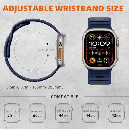 Odbeai Sport Band Apple Watch Ultra 2/Ultra/Ultra 3 Band bilan mos keladi, erkaklar uchun Apple Watch Bands 49mm 46mm 45mm 44mm 42mm bilan mos keladi, iWatch All Series SE 11 10 9-1 uchun suv o'tkazmaydigan silikon tasma - 5
