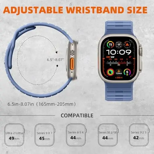 Odbeai Sport Band Apple Watch Ultra 2/Ultra/Ultra 3 Band bilan mos keladi, Erkaklar uchun Apple Watch tasmalariga mos keladi 49mm 46mm 45mm 44mm 42mm, iWatch barcha seriyalari uchun suv o'tkazmaydigan silikon tasma SE 11 10 9-1 - 4