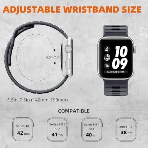 Odbeai Sport Band Apple Watch Ultra 2/Ultra/Ultra 3 bilan mos keladi, Apple Watch Bands for Men 49mm 46mm 45mm 44mm 42mm bilan mos keladi, iWatch All Series SE 11 10 9-1 uchun suv o'tkazmaydigan silikon tasma - 5