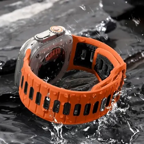 Odbeai Sport Band Apple Watch Ultra 2/Ultra/Ultra 3 bilan mos keladi, Apple Watch Bands for Men 49mm 46mm 45mm 44mm 42mm bilan mos keladi, iWatch All Series SE 11 10 9-1 uchun suv o'tkazmaydigan silikon tasma - 5