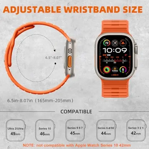 Odbeai Sport Band Apple Watch Ultra 2/Ultra/Ultra 3 bilan mos keladi, erkaklar uchun Apple Watch Bands bilan mos keladi 49mm 46mm 45mm 44mm 42mm, iWatch barcha seriyalari SE 11 10 9-1 uchun suv o'tkazmaydigan silikon tasma - 5