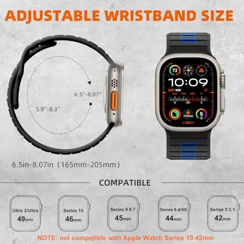 Odbeai Sport Band Compatible with Apple Watch Bands for Men,Compatible with Apple Watch Ultra 2 3/Ultra Band 38mm 40mm 41mm Series10 42mm,Silicone Waterproof Strap for iWatch Bands Series SE 11 10 9-1 - 4