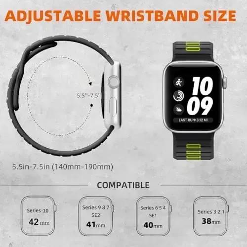 Odbeai Sport Band Compatible with Apple Watch Bands for Men,Compatible with Apple Watch Ultra 2 3/Ultra Band 38mm 40mm 41mm Series10 42mm,Silicone Waterproof Strap for iWatch Bands Series SE 11 10 9-1 - 5