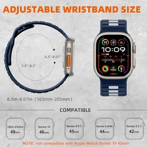 Odbeai Sport Band Compatible with Apple Watch Ultra 2 3/Ultra Band,Compatible with Apple Watch Bands for Men 49mm 46mm 45mm 44mm 42mm,Waterproof Silicone Strap for iWatch Bands All Series SE 11 10 9-1 - 5