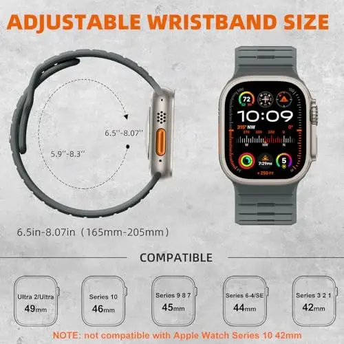 Odbeai Sport Band Compatible with Apple Watch Ultra 2 3/Ultra Band,Compatible with Apple Watch Bands for Men 49mm 46mm 45mm 44mm 42mm,Waterproof Silicone Strap for iWatch Bands All Series SE 11 10 9-1 - 5