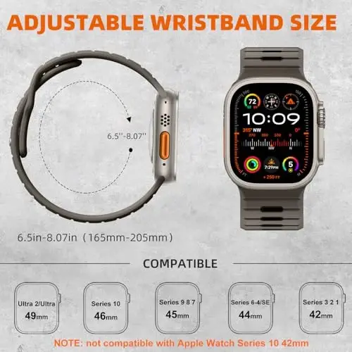 Odbeai Sport Band Compatible with Apple Watch Ultra 2/Ultra/Ultra 3 Band,Compatible with Apple Watch Bands for Men 49mm 46mm 45mm 44mm 42mm,Waterproof Silicone Strap for iWatch All Series SE 11 10 9-1 - 5