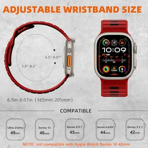 Odbeai Sport Band Compatible with Apple Watch Ultra 2/Ultra/Ultra 3 Band,Compatible with Apple Watch Bands for Men 49mm 46mm 45mm 44mm 42mm,Waterproof Silicone Strap for iWatch All Series SE 11 10 9-1 - 5