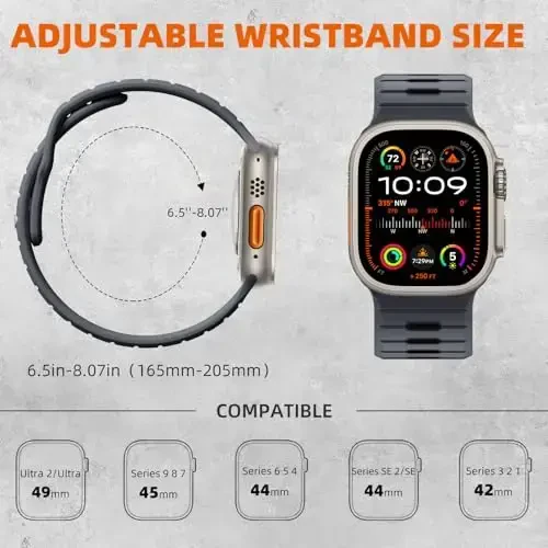 Odbeai Sport Band Compatible with Apple Watch Ultra 2/Ultra/Ultra 3 Band,Compatible with Apple Watch Bands for Men 49mm 46mm 45mm 44mm 42mm,Waterproof Silicone Strap for iWatch All Series SE 11 10 9-1 - 4