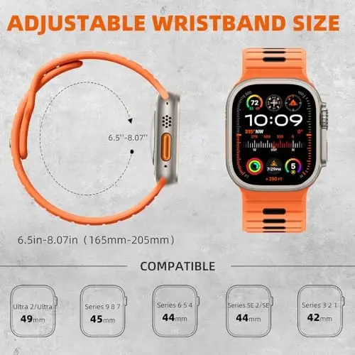 Odbeai Sport Band Compatible with Apple Watch Ultra 2/Ultra/Ultra 3 Band,Compatible with Apple Watch Bands for Men 49mm 46mm 45mm 44mm 42mm,Waterproof Silicone Strap for iWatch All Series SE 11 10 9-1 - 4