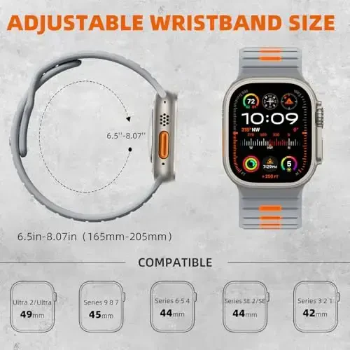 Odbeai Sport Band Compatible with Apple Watch Ultra 2/Ultra/Ultra 3 Band,Compatible with Apple Watch Bands for Men 49mm 46mm 45mm 44mm 42mm,Waterproof Silicone Strap for iWatch All Series SE 11 10 9-1 - 4