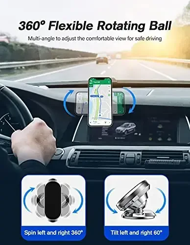odbowuge 2 Pack Magnetic Phone Holder for Car, Upgrade Magnet - 360 Rotation and Easy Installation, Compatible with All Smartphones,Dashboard Car Phone Holder,Must be Used Together with Iron Sheets - 4