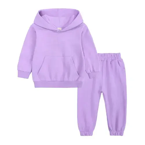 Odeerbi Toddler Boys Girls Sweatshirt Kids 2 Piece Athletic Hoodie Tracksuit Set Activewear Solid Sweatshirt Sweatpant Sports Set Sweatsuit Purple- - 1