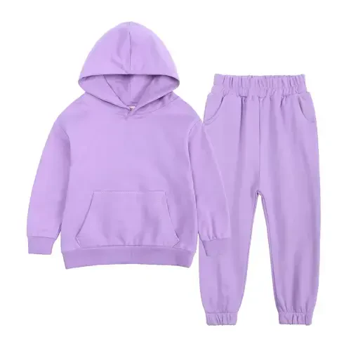 Odeerbi Toddler Boys Girls Sweatshirt Kids 2 Piece Athletic Hoodie Tracksuit Set Activewear Solid Sweatshirt Sweatpant Sports Set Sweatsuit Purple- - ODEERBI (1)
