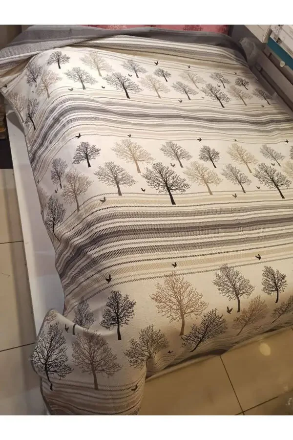 Одеяло односпальное с рисунком Древа Жизни, 200x240 см, двойное (BATTAL) - серый - 3