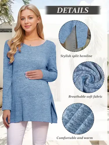 Одежда для беременных Smallshow, длинный рукав, с разрезом сбоку, рубашки для беременных, топы для женщин. - 1