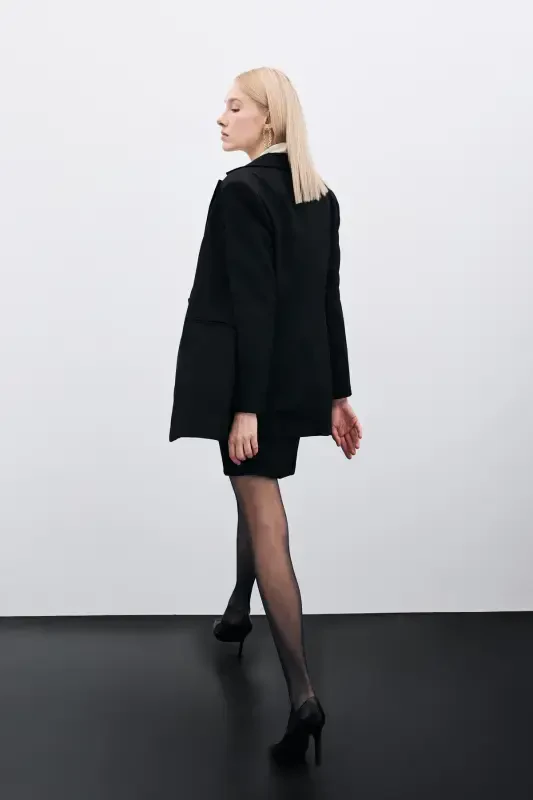 Однобортный классический пиджак - Черный-ЧЕРНЫЙ - 8